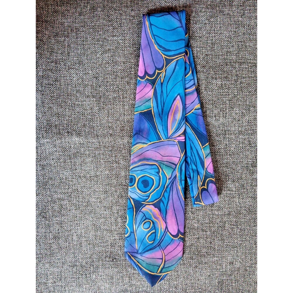 Tie 70s 80s 90s Y2K Mens Benjamin Harris Blue Pink  Abstract 3.5 Wide 56 Long